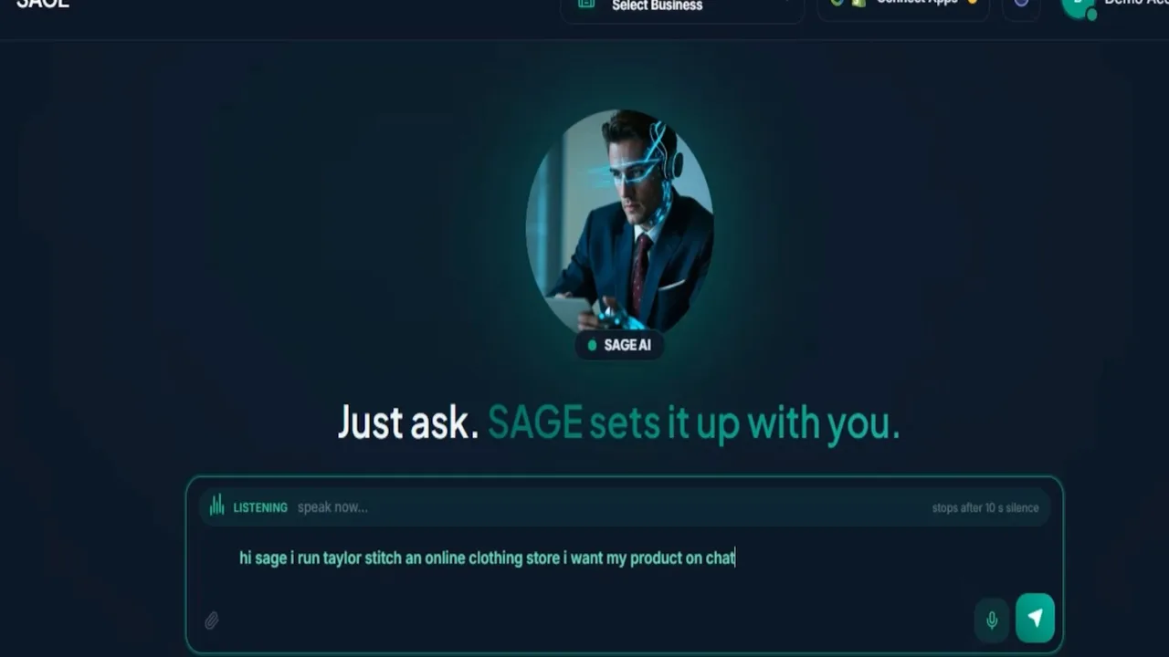 BizInGPT SAGE AI assistant listening to a spoken description of a clothing store