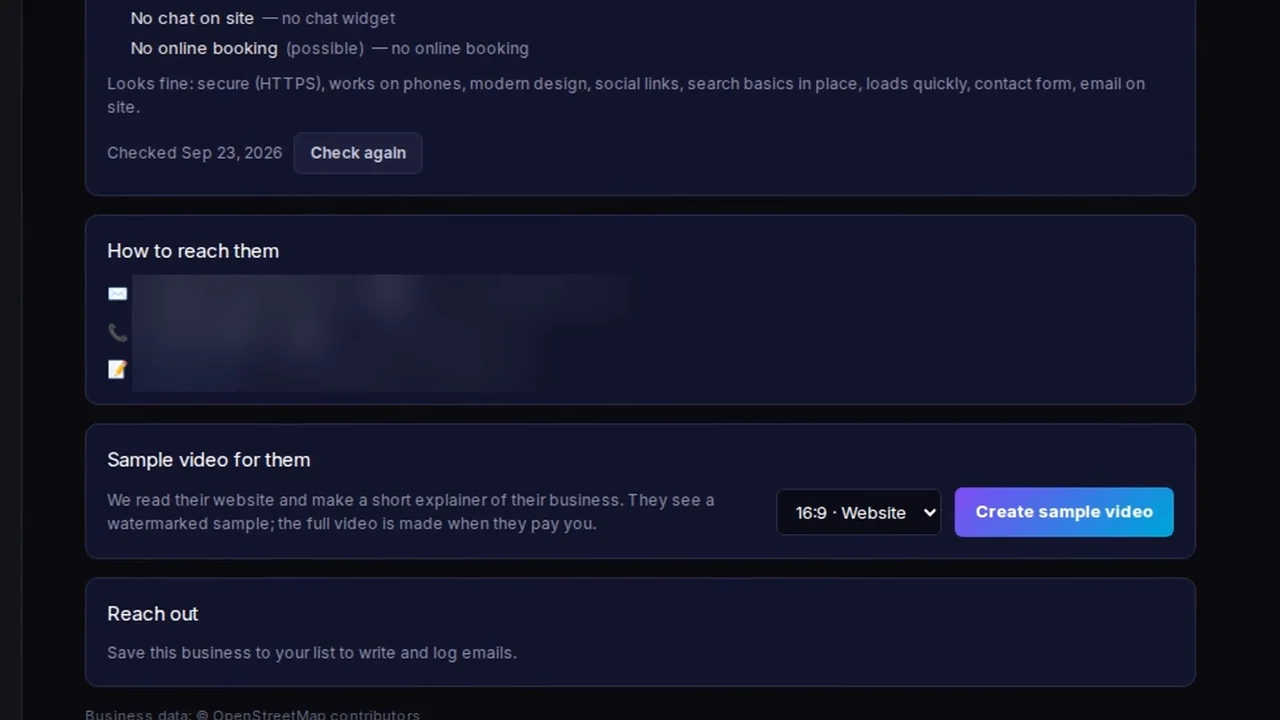Explaindio 5 AI create sample video panel with 16:9 website format and contact details