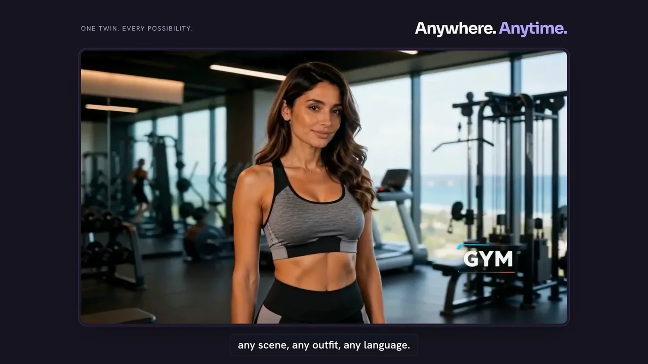 TwinClips AI twin placed in a gym scene in a different outfit