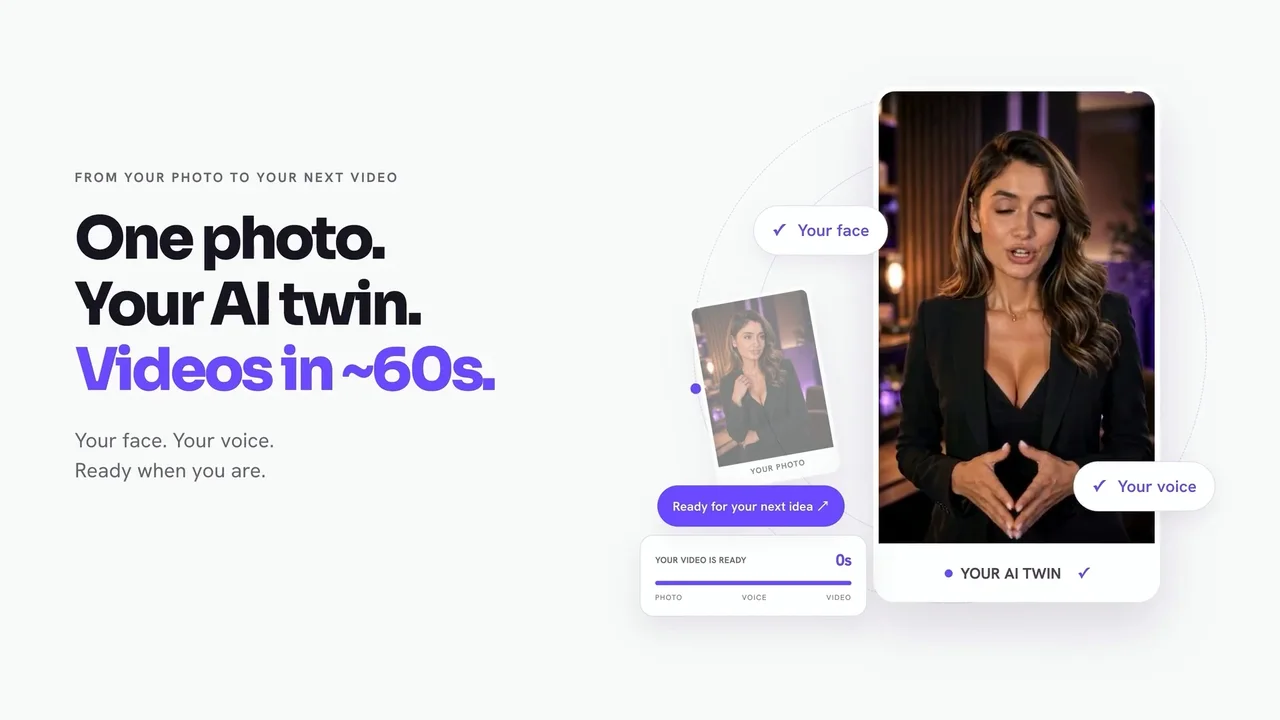 TwinClips AI one photo turned into an AI twin with face and voice checks