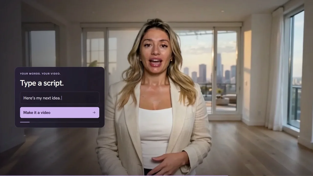 TwinClips AI type a script box with Make it a video button