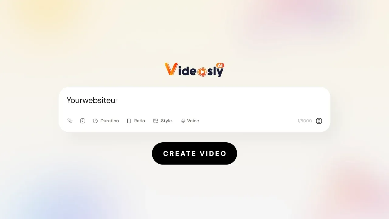 Videosly AI URL-to-Video input with a website address and Create Video button